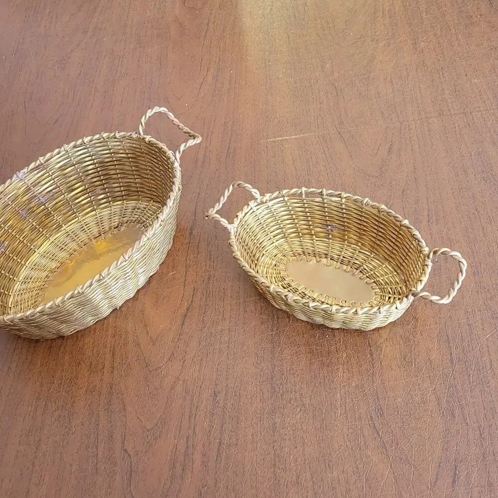 Vintage Brass Set of 2 Oval Brass Weaved Baskets